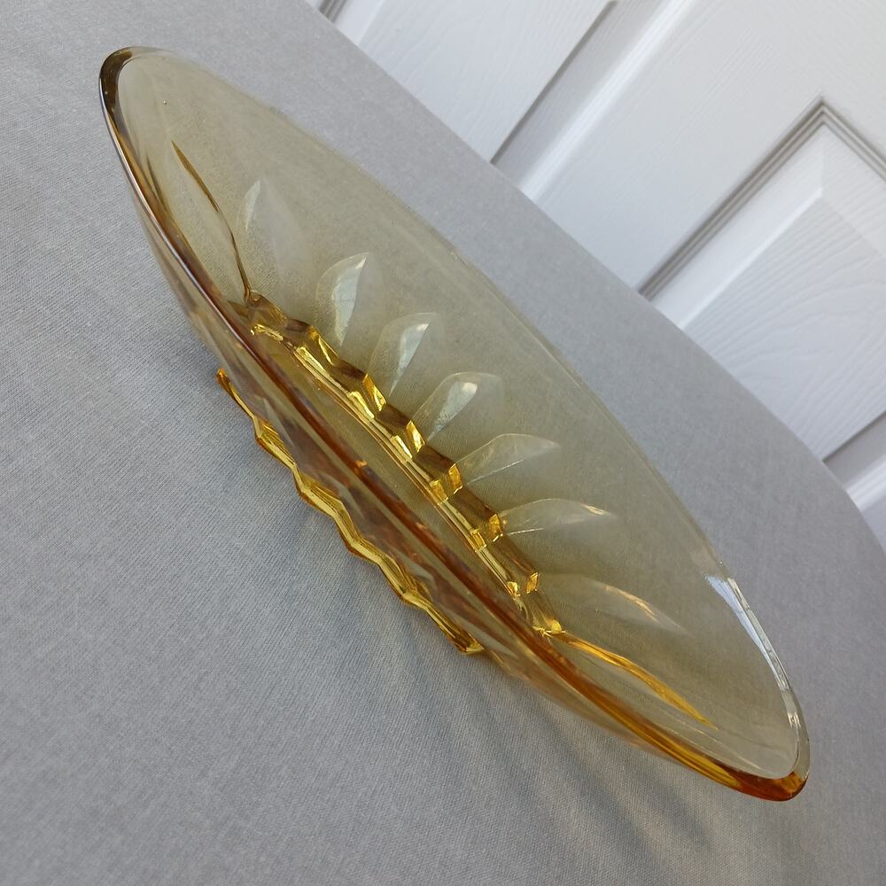 Indiana Glass Amber Oval Banana Boat 9" relish candy dish vintage depression